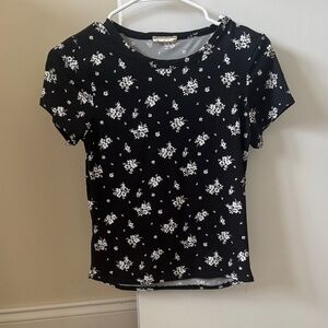 Olivia Rae Black Short Sleeve Tee with White Floral Print